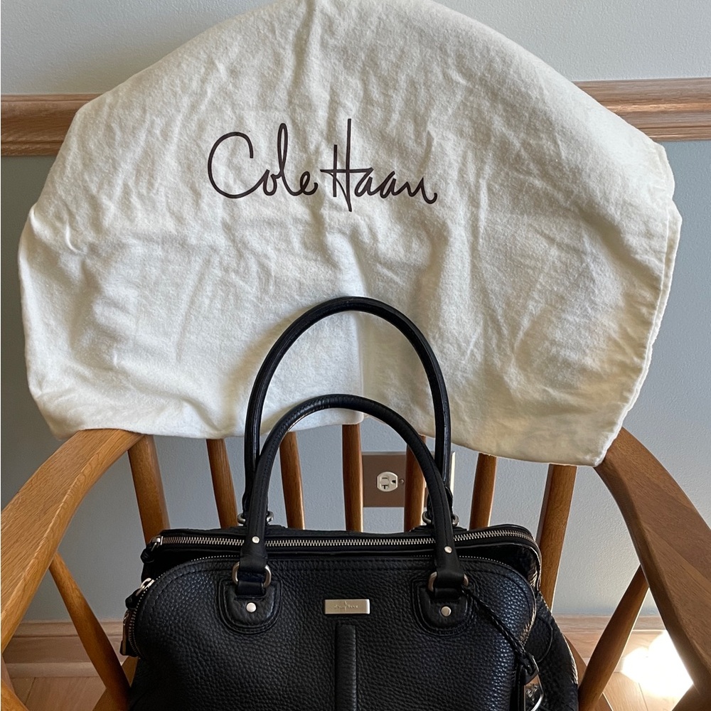Cole Haan Structured Black Pebbled Leather Satchel Handbag - Picture 9 of 16